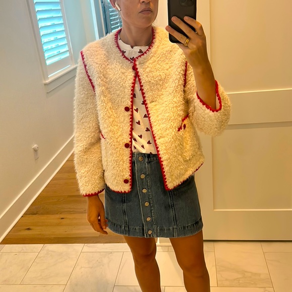 Premium contrast trim faux shearling jacket english factory Clearance